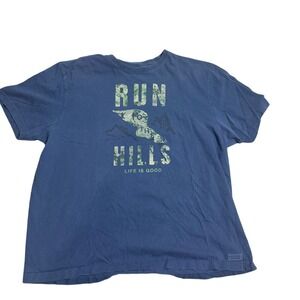 Life is Good Run the Hills Graphic T-Shirt‎ Short Sleeve Casual XL Blue